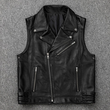 Mens Genuine Leather Zip Up Vest